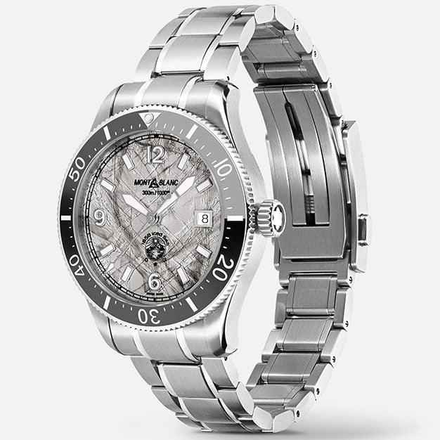 Orologio automatico Montblanc 1858 con cassa e bracciale in acciaio, quadrante grigio