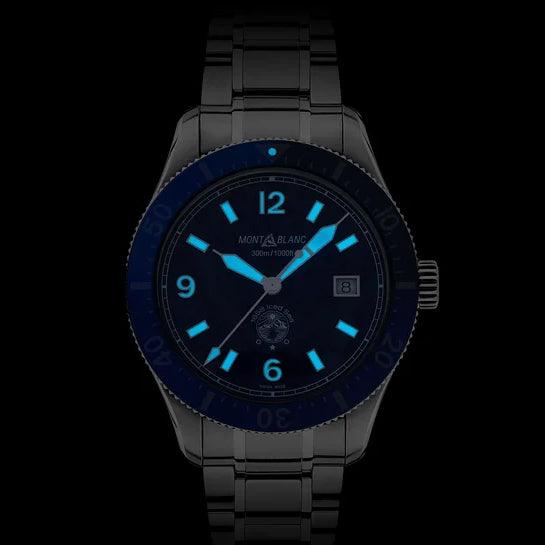 Orologio Montblanc 1858 blu 41 mm automatico con datario, quadrante blu, bracciale acciaio
