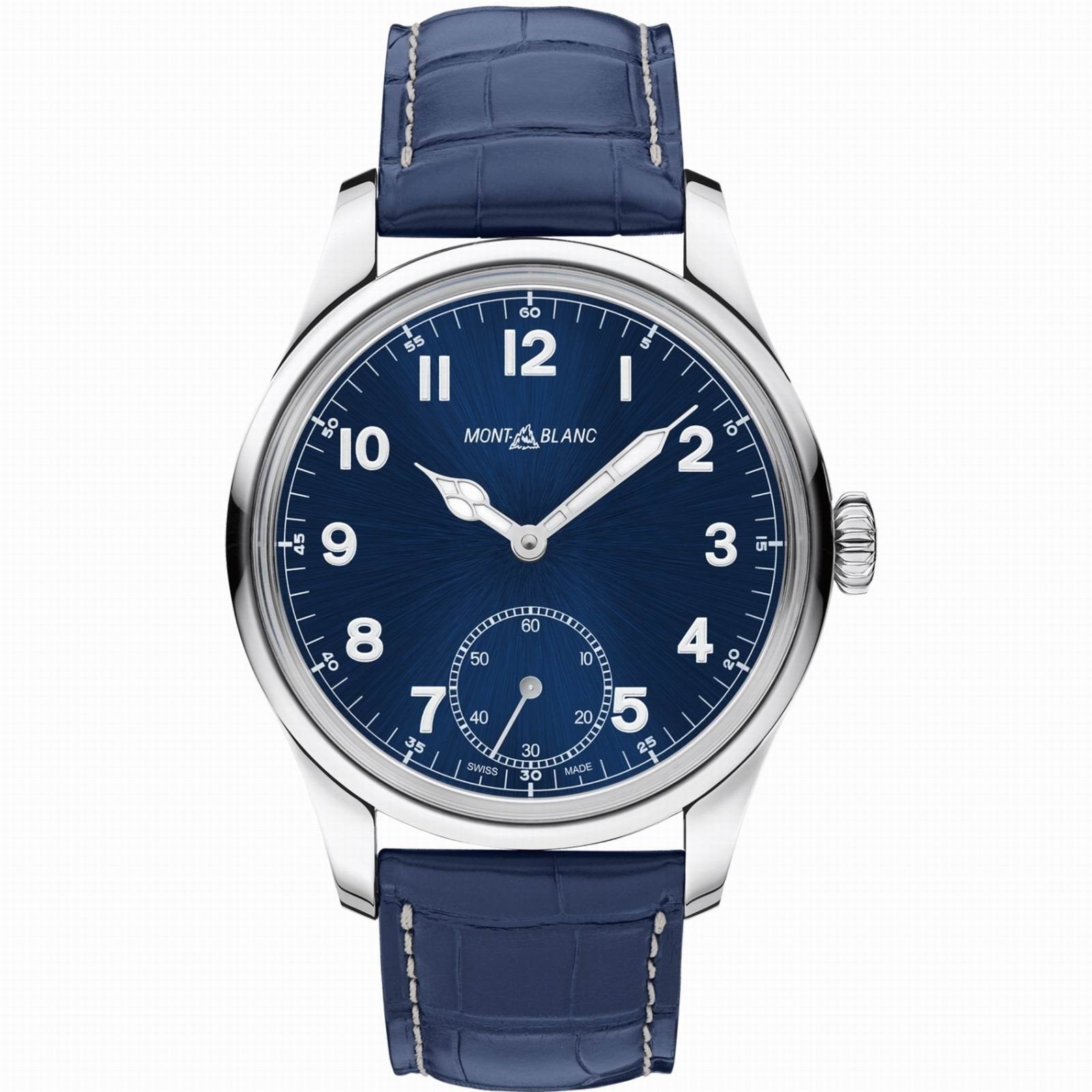Montblanc orologio 1858 Manual Small Second 44mm blu carica manuale acciaio 113702 Capodagli 1937