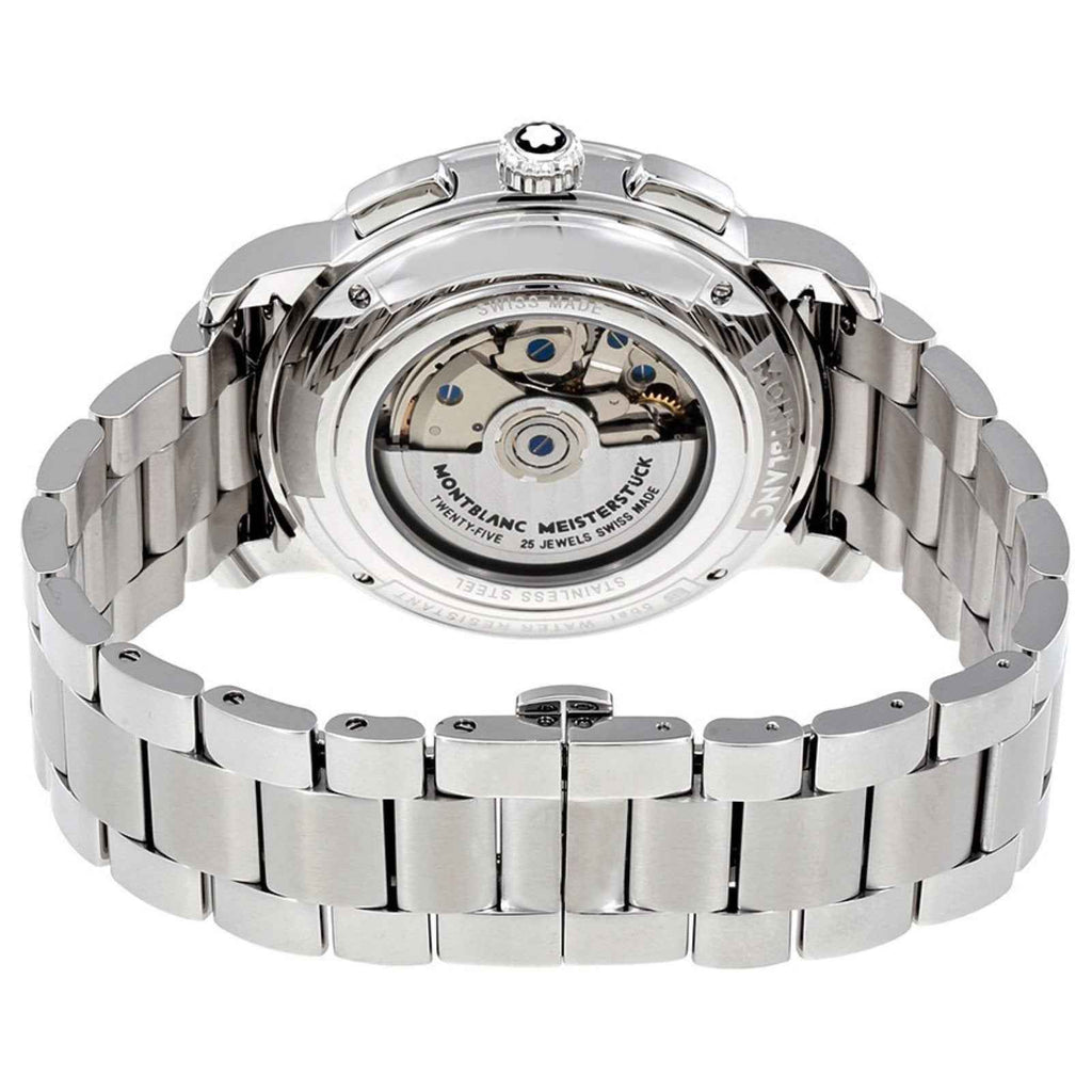 Orologio cronografo automatico con fondello in acciaio argento e cinturino a maglie