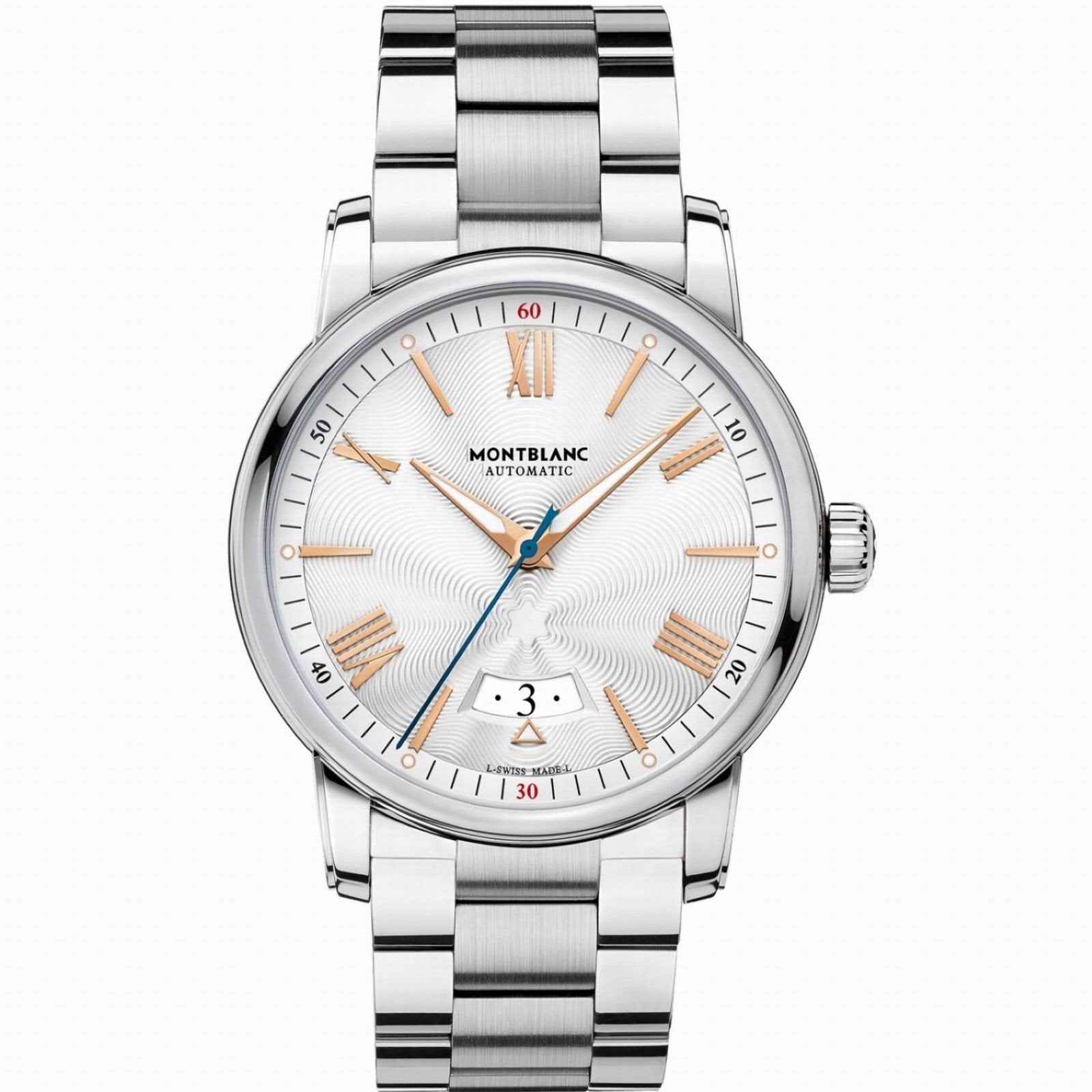 Orologio automatico con bracciale in acciaio lucido e quadrante bianco con datario
