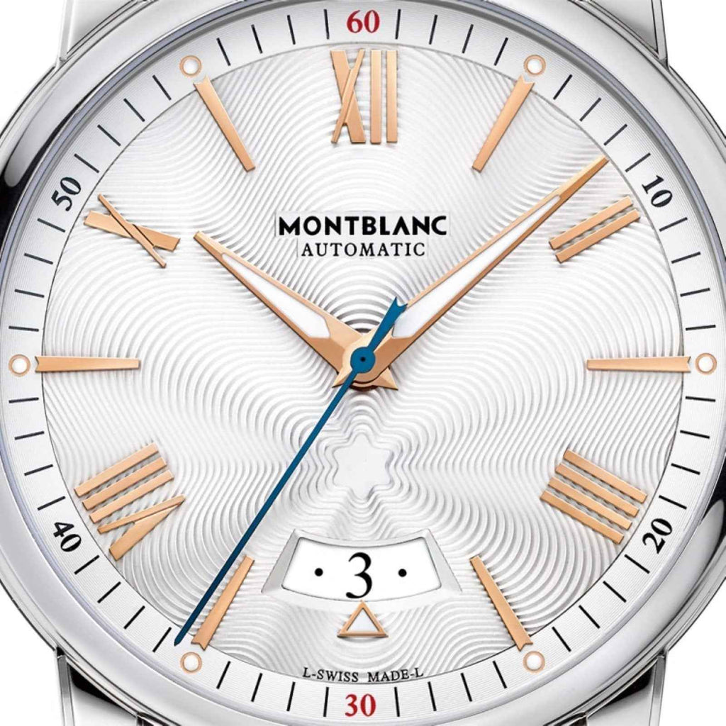 Orologio automatico con quadrante bianco, indici dorati e datario alle 3