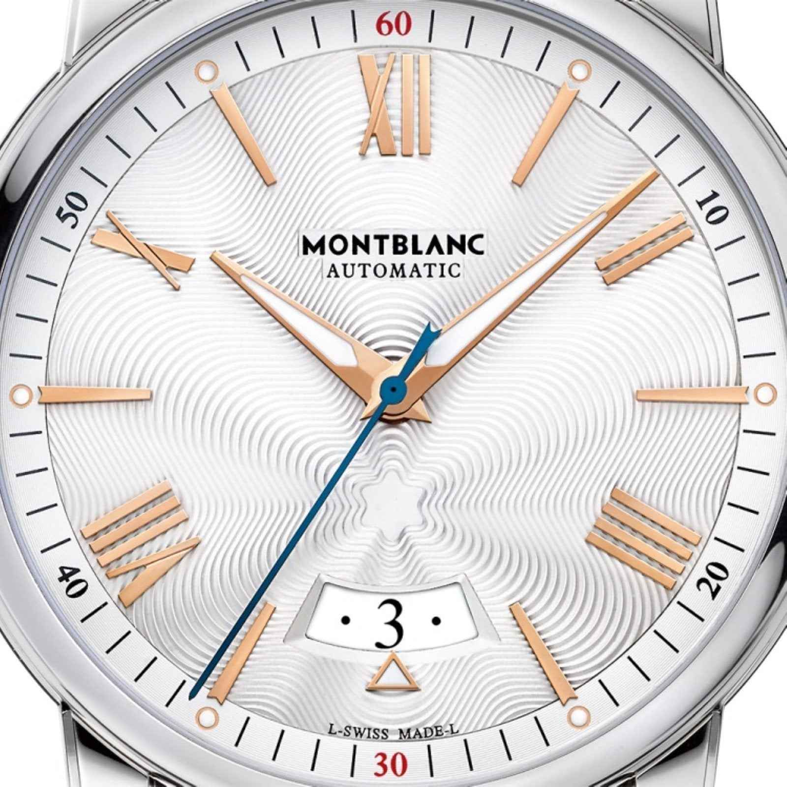 Orologio automatico con quadrante bianco, indici dorati e datario alle 3