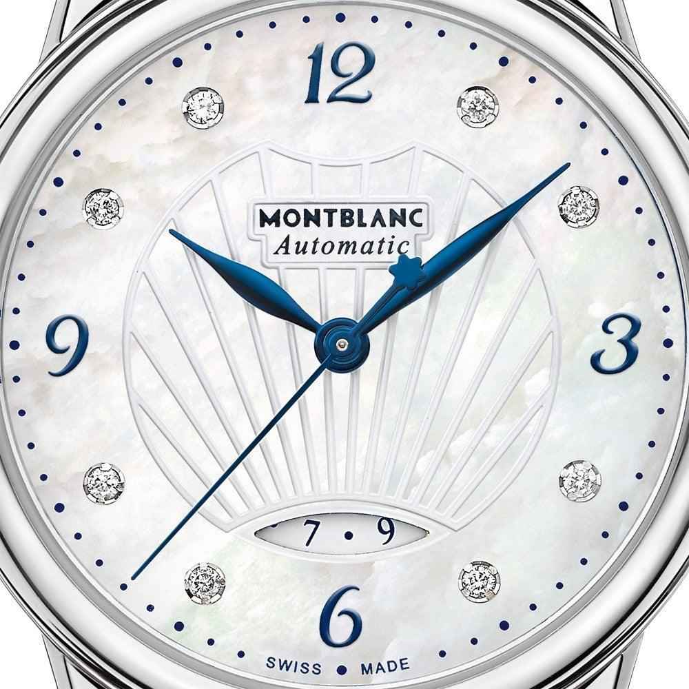 Orologio automatico Montblanc con quadrante madreperla e lancette blu