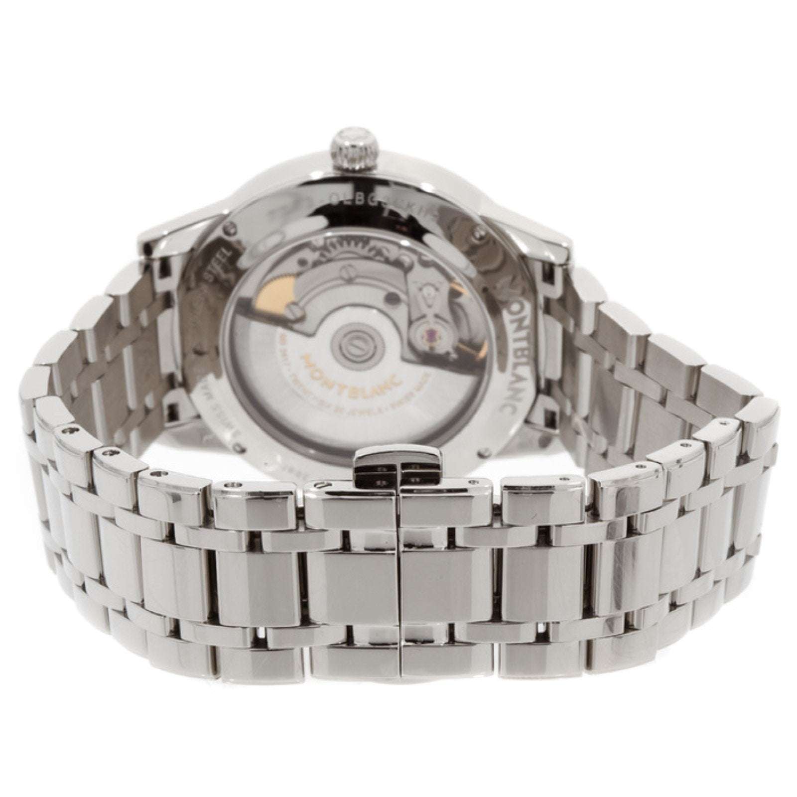 Retro orologio Montblanc con cassa in acciaio e bracciale maglia intrecciata