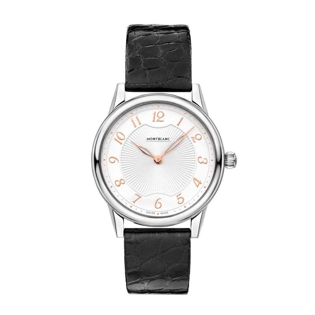 Orologio da donna Montblanc Bohème con quadrante bianco e cinturino in pelle nera