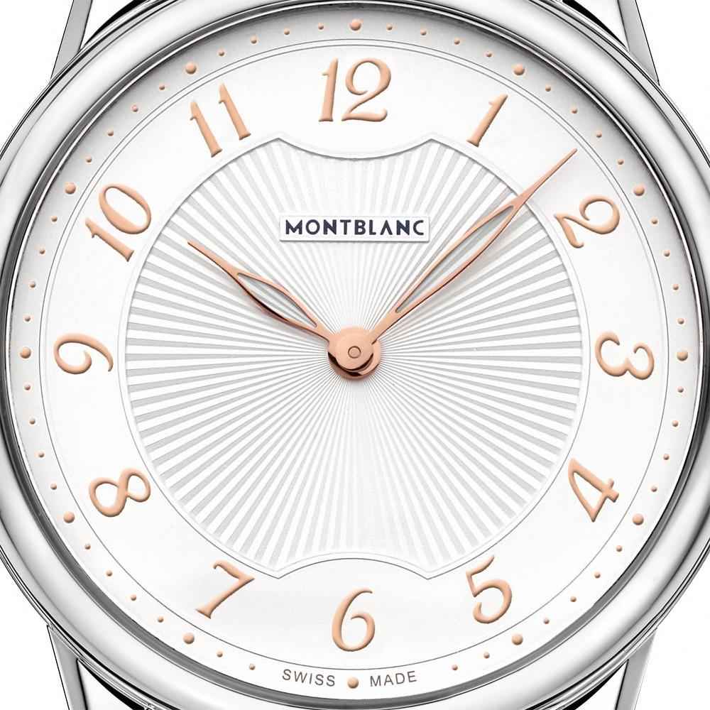 Orologio da donna Montblanc con quadrante bianco, numeri dorati e indici a punti