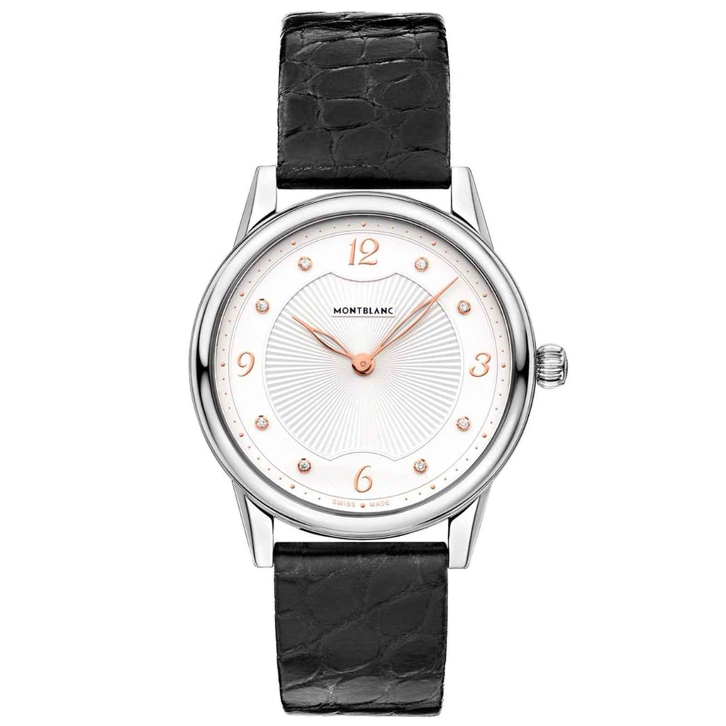 Orologio da donna Montblanc con cinturino in coccodrillo nero e cassa in acciaio