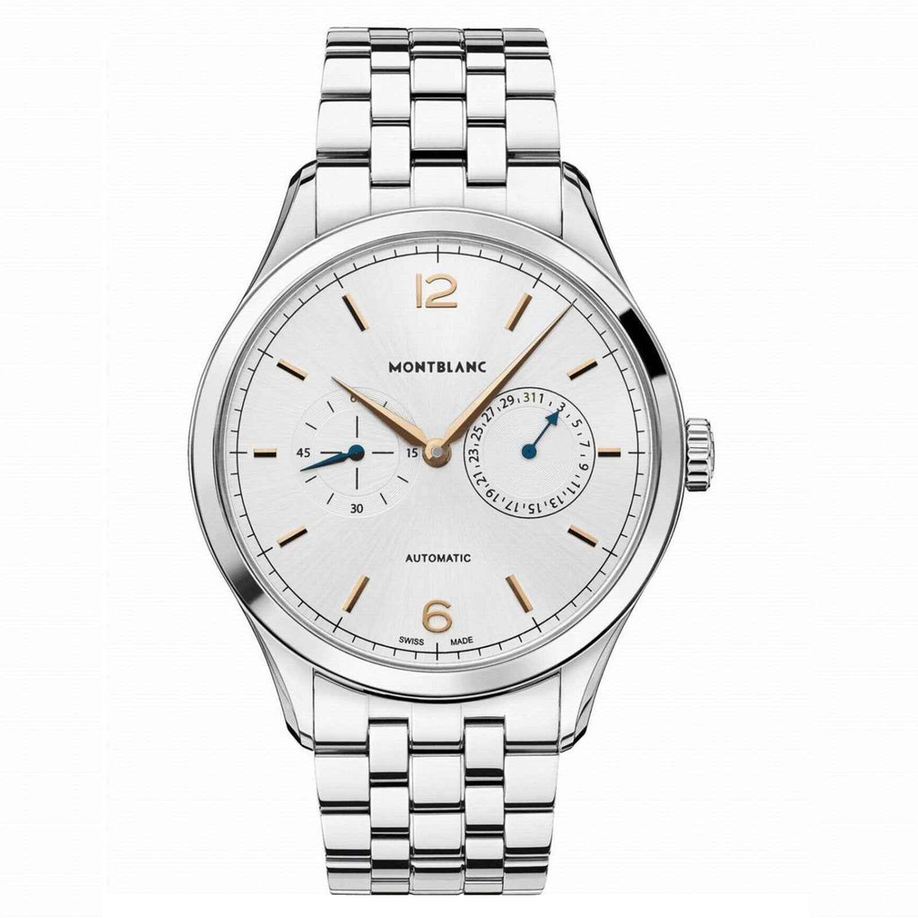 Orologio Montblanc Heritage 40mm automatico acciaio argento con quadrante bianco e cinturino maglia
