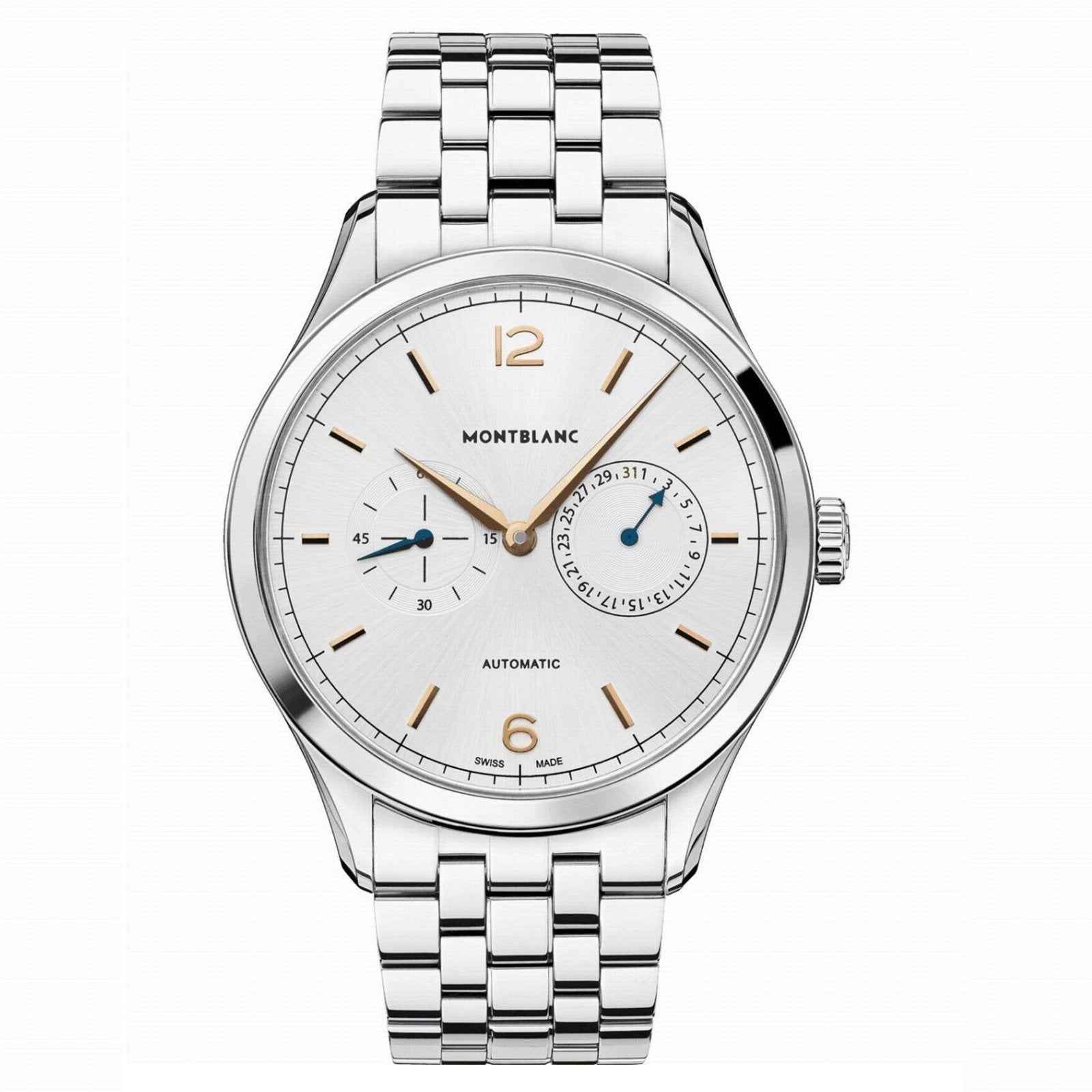 Orologio Montblanc Heritage 40mm automatico acciaio argento con quadrante bianco e cinturino maglia