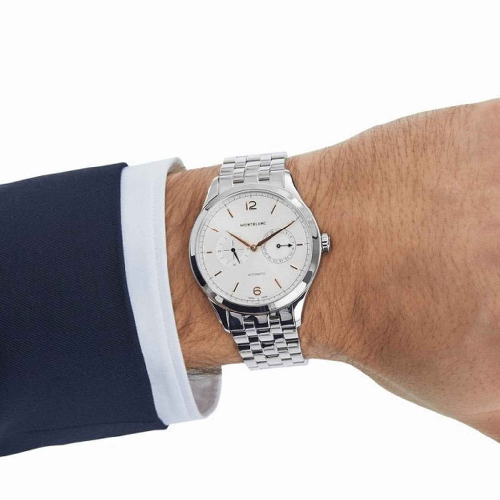Orologio Montblanc Heritage 40mm automatico in acciaio argento con cinturino e quadrante bianco