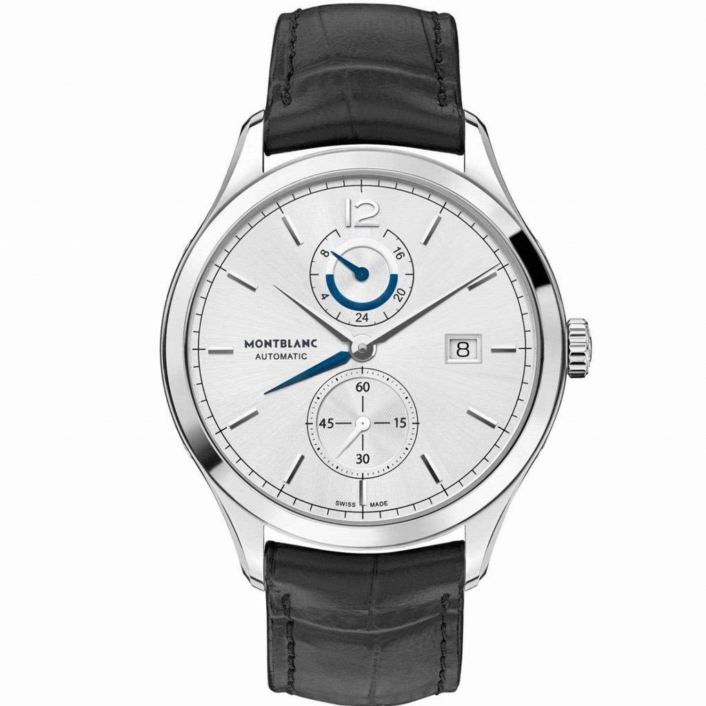 Orologio automatico Montblanc Heritage Dual Time con cinturino nero e quadrante argento