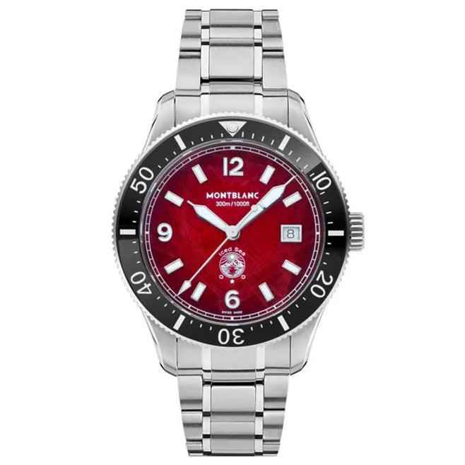 Orologio da polso uomo in acciaio con quadrante rosso, datario e vetro zaffiro