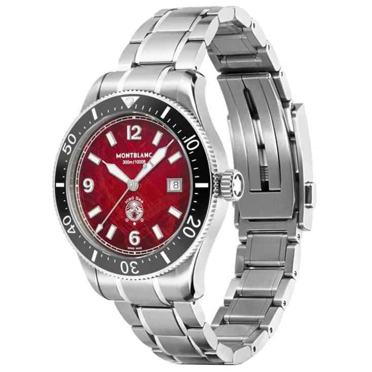Orologio da polso uomo in acciaio con lunetta nera e corona laterale; quadrante rosso
