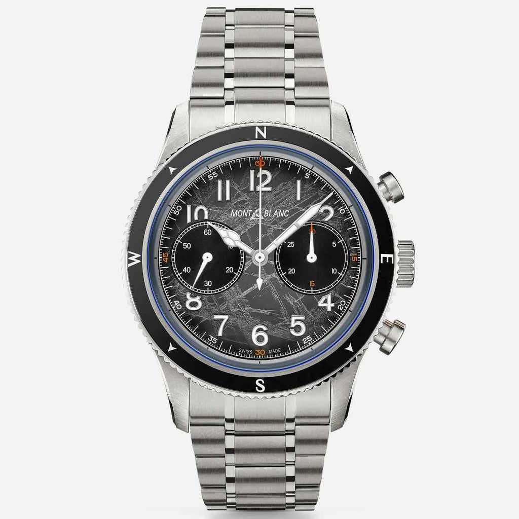 Orologio cronografo automatico Montblanc con quadrante nero e bracciale in acciaio