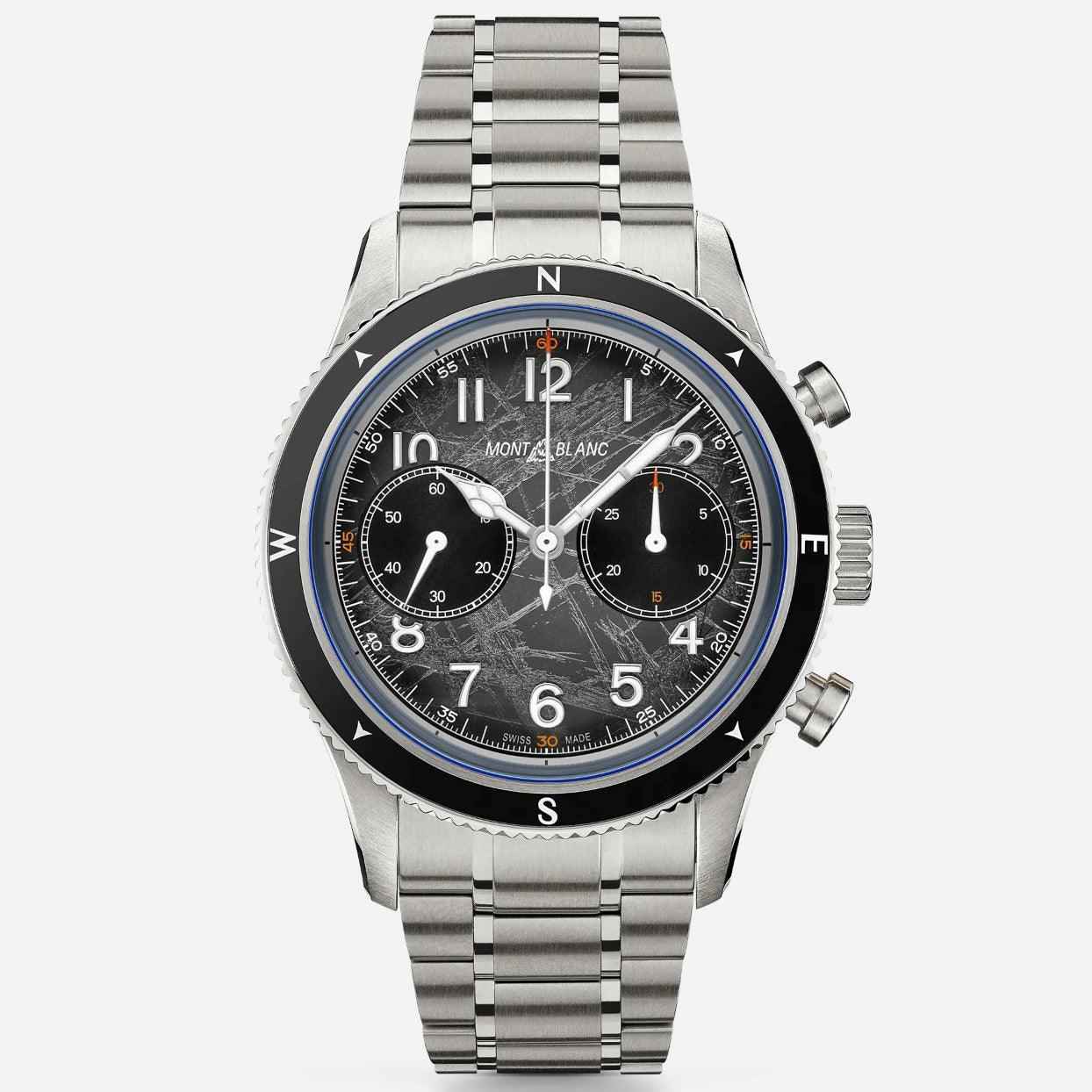 Orologio cronografo automatico Montblanc con quadrante nero e bracciale in acciaio