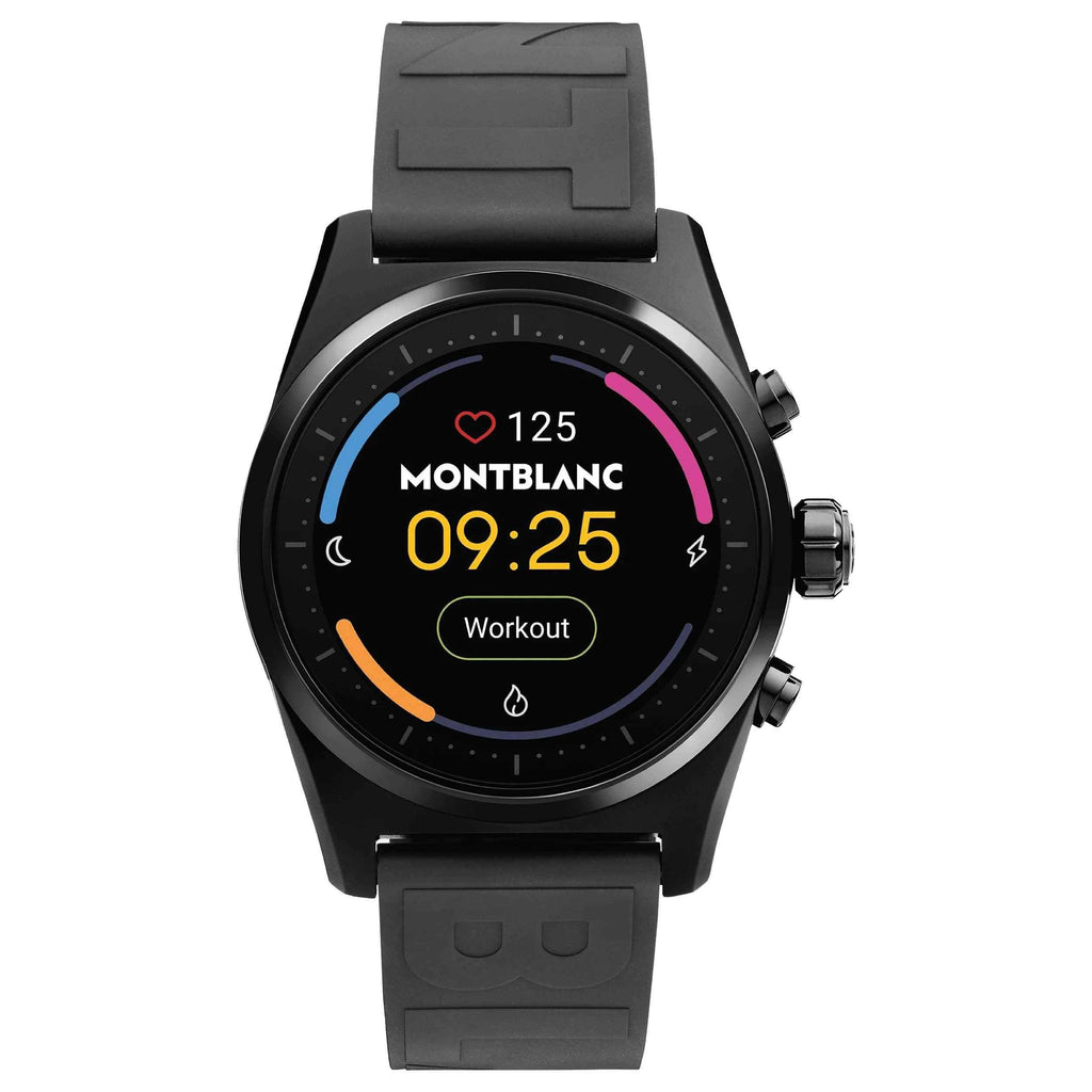 Orologio smartwatch Montblanc 43mm con cassa nera e cinturino in caucciù, pulsanti