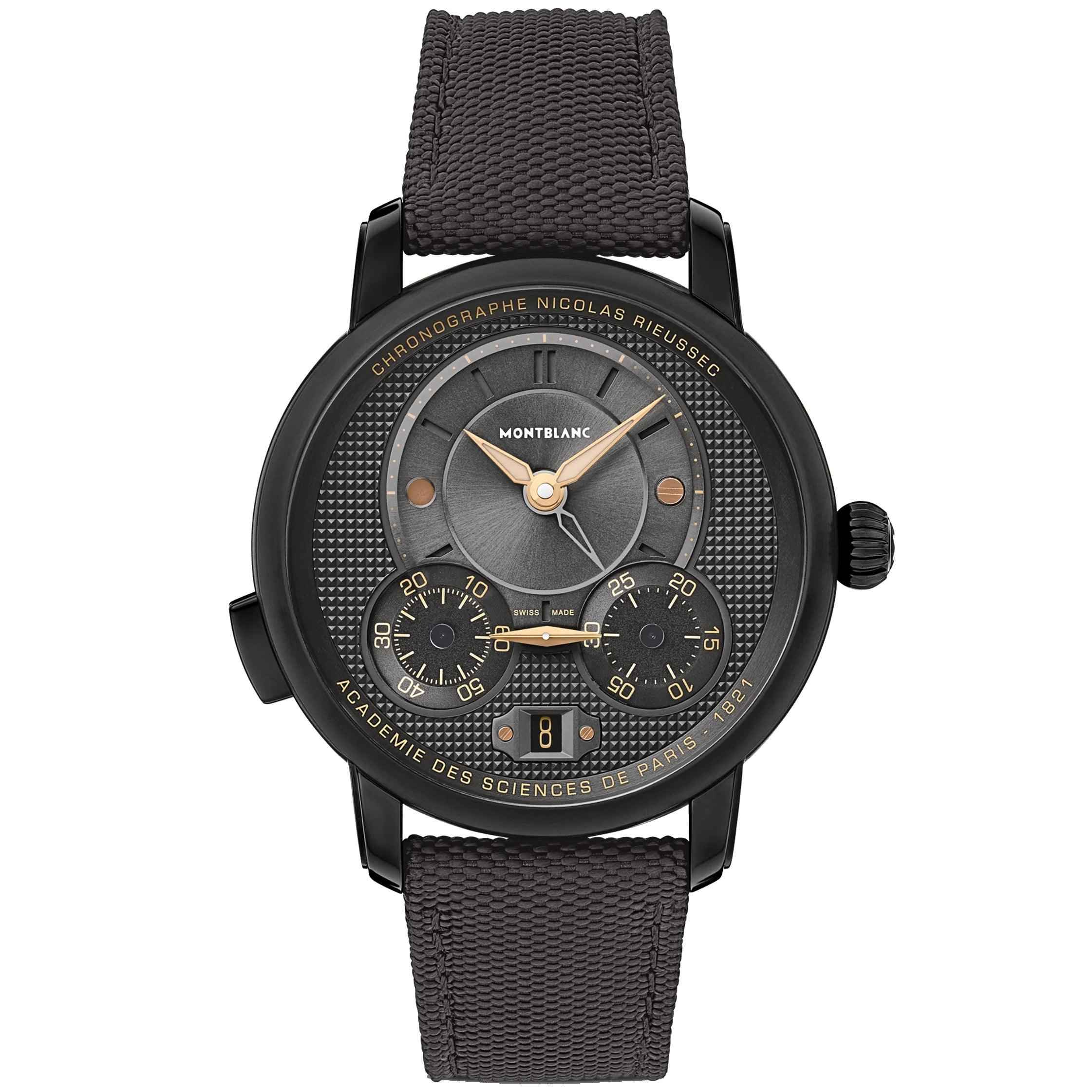 Orologio cronografo Montblanc da 43 mm con quadrante antracite e cinturino tessuto nero