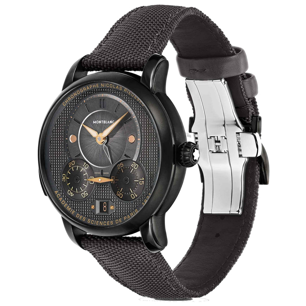 Orologio Montblanc con cassa nera DLC e quadrante antracite scuro, cinturino nero tessuto