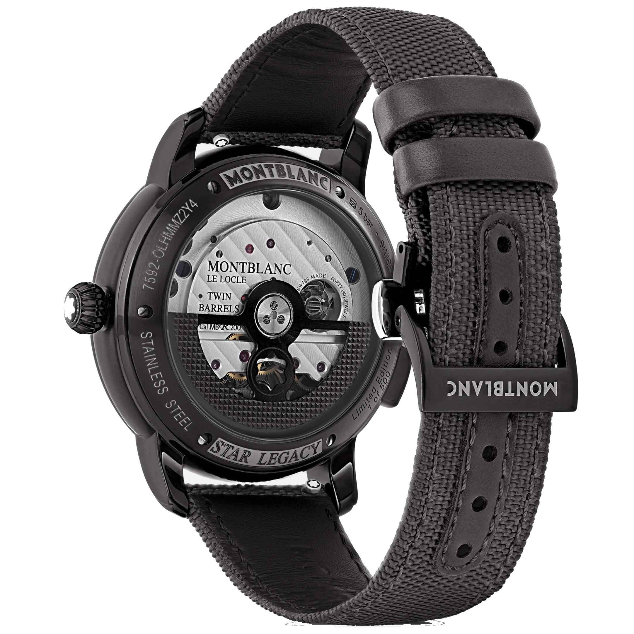 Orologio Montblanc, fondello a vista con movimento, cinturino nero tessuto