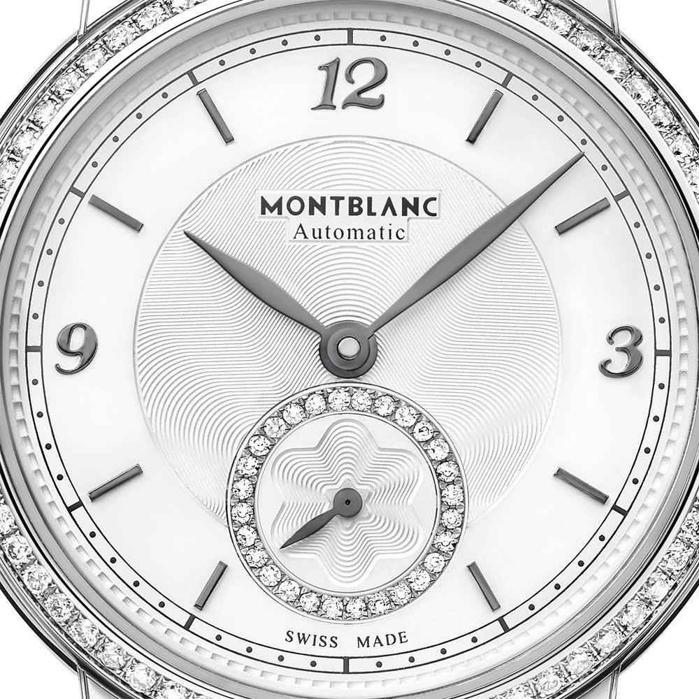 Quadrante Montblanc Automatic con contatore secondi, texture a raggi e ghiera diamanti