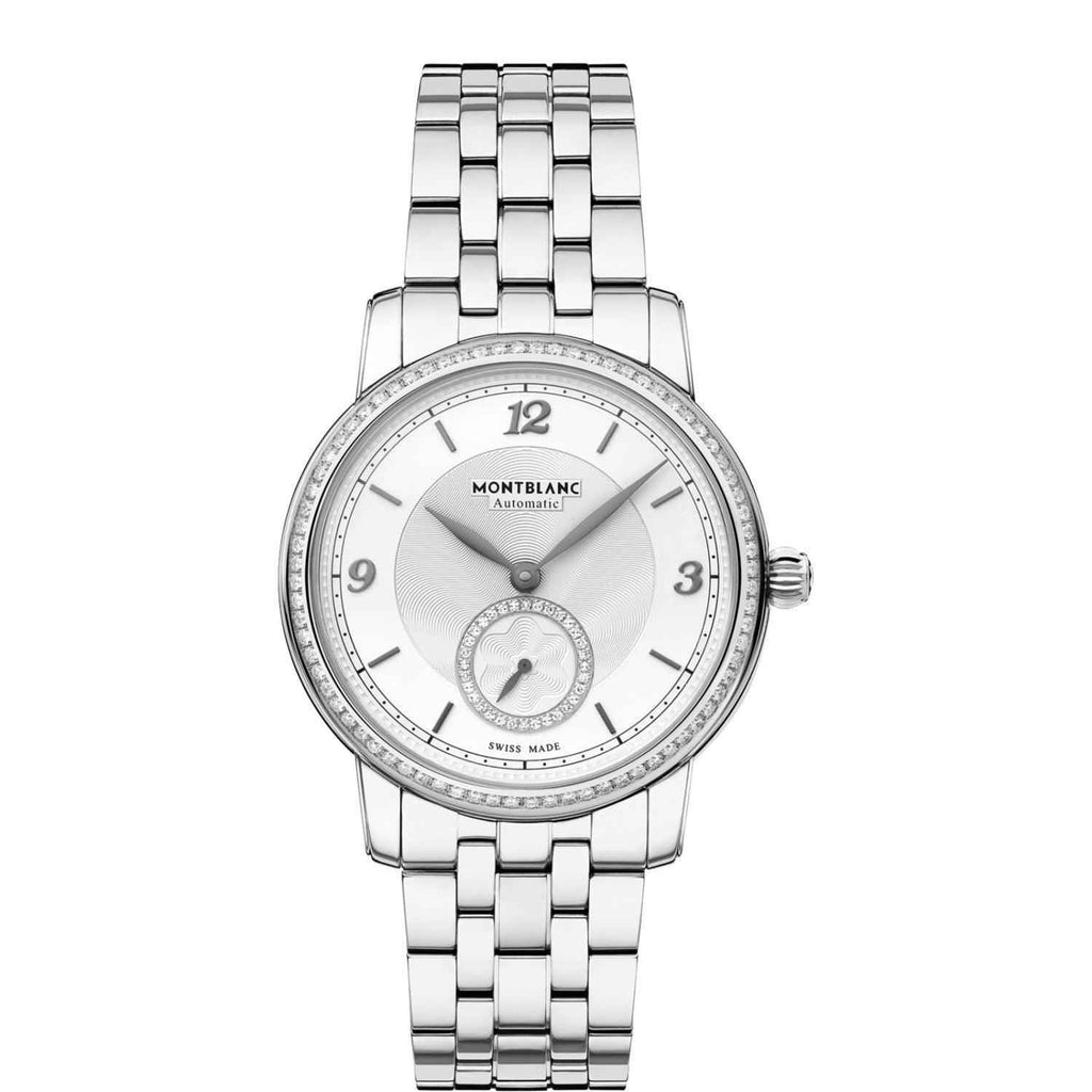 Orologio automatico Montblanc Star Legacy con bracciale in acciaio argento e diamanti, quadrante chiaro