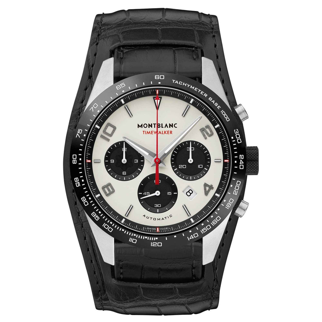 Orologio cronografo Montblanc Timewalker 43 mm: quadrante nero, cinturino nero in pelle