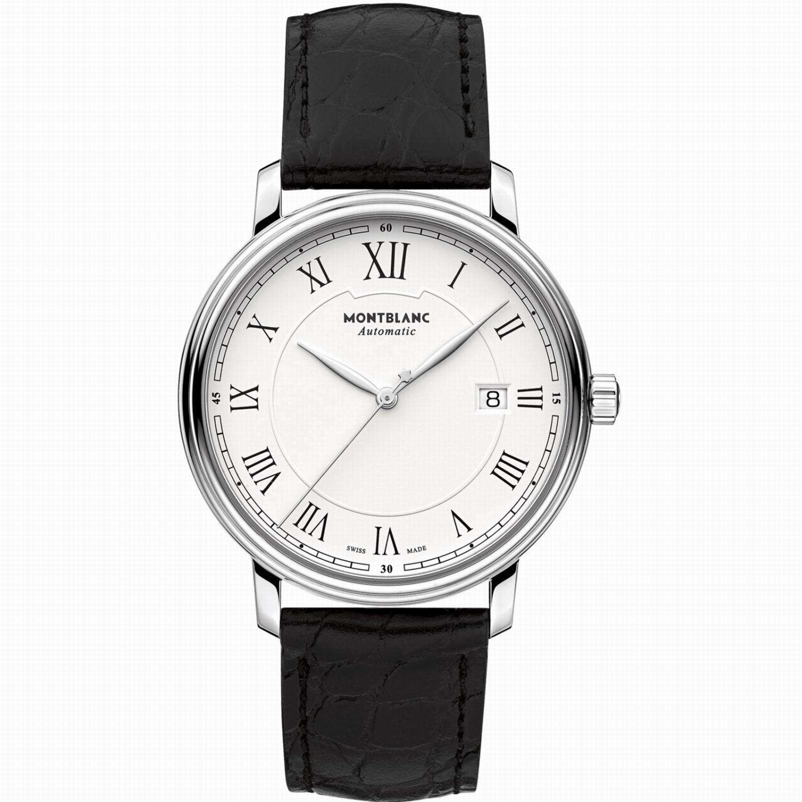 Orologio automatico Montblanc Tradizione Date 40mm con quadrante bianco e cinturino nero