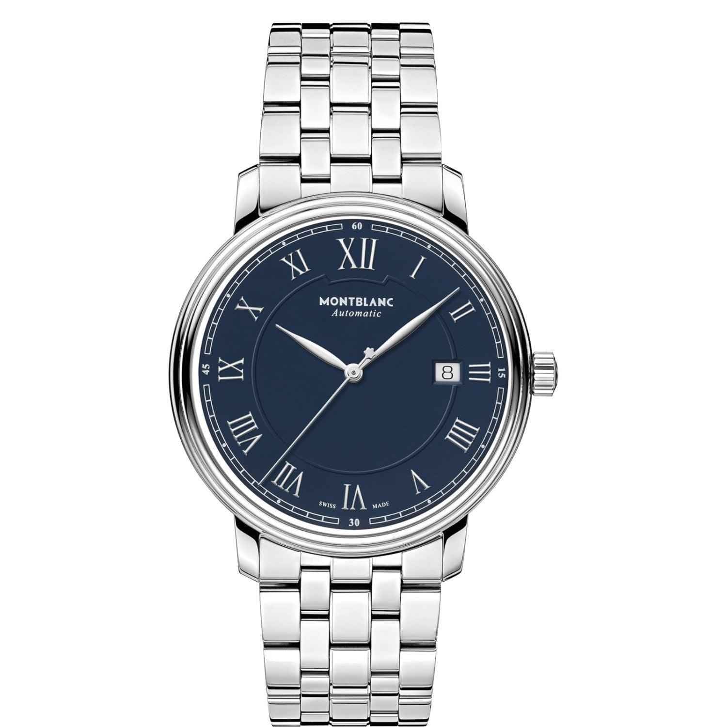 Orologio automatico 40 mm, quadrante blu, cinturino in acciaio e datario