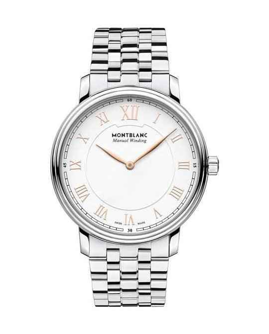 Orologio Montblanc in acciaio con quadrante bianco e numeri romani, carica manuale