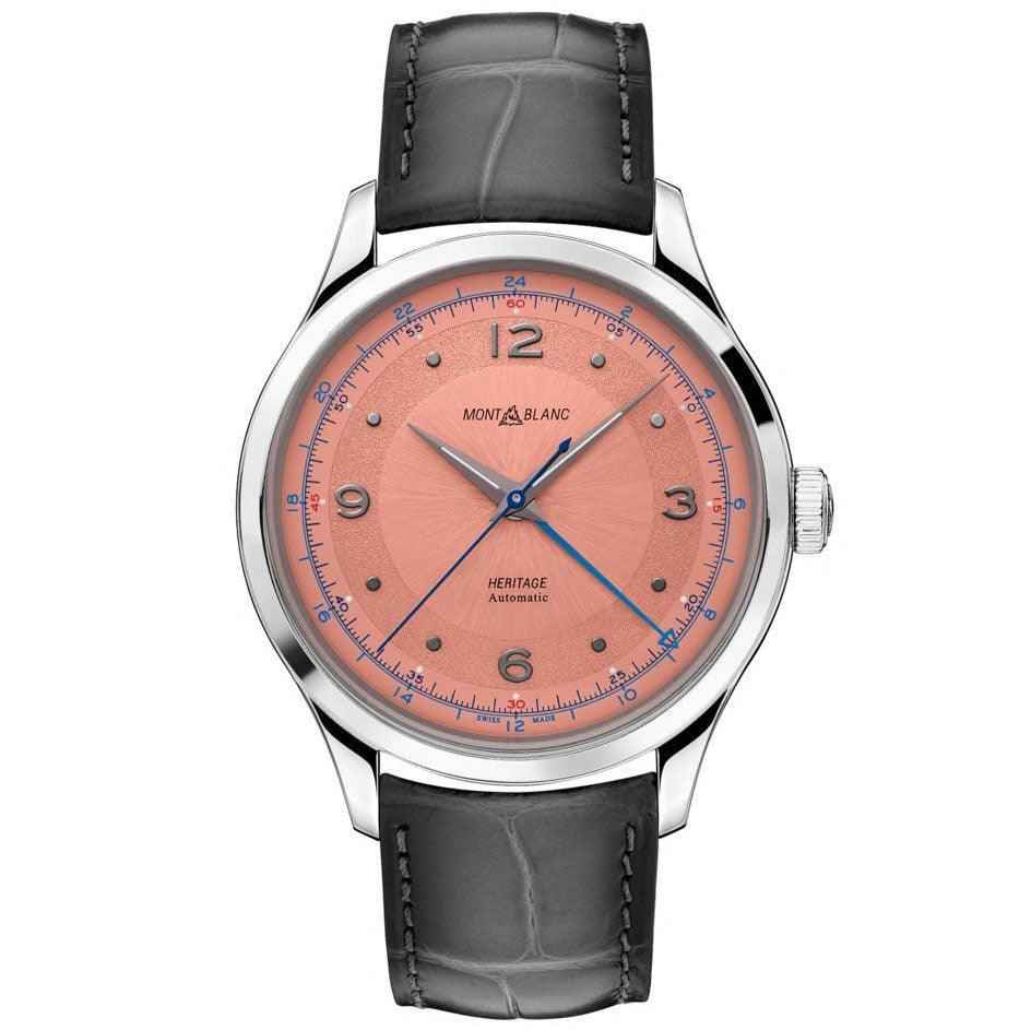 Orologio automatico Montblanc Heritage GMT 40 mm: quadrante salmone, cinturino alligatore grigio