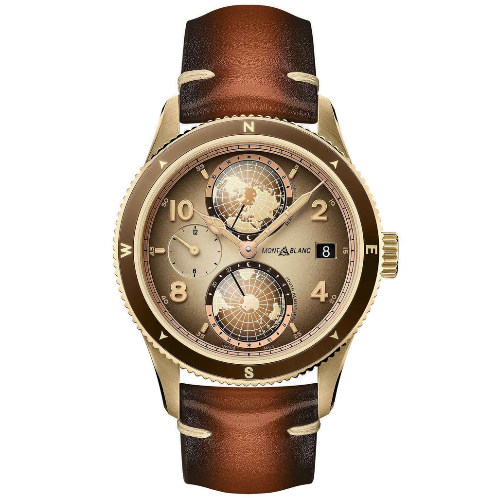 Orologio da polso automatico con quadrante marrone e cinturino in pelle marrone.