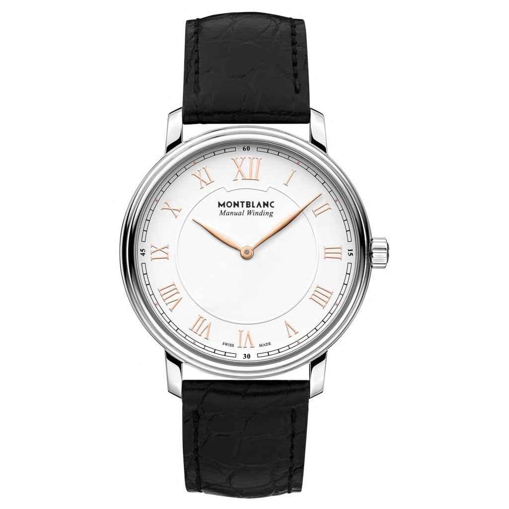 Orologio Montblanc uomo, quadrante bianco e cinturino in pelle nera