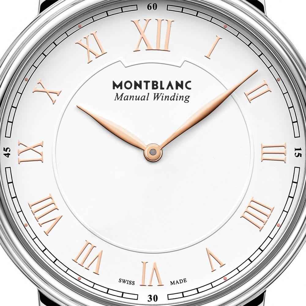 Orologio Montblanc: quadrante bianco con numeri romani e lancette oro rosa