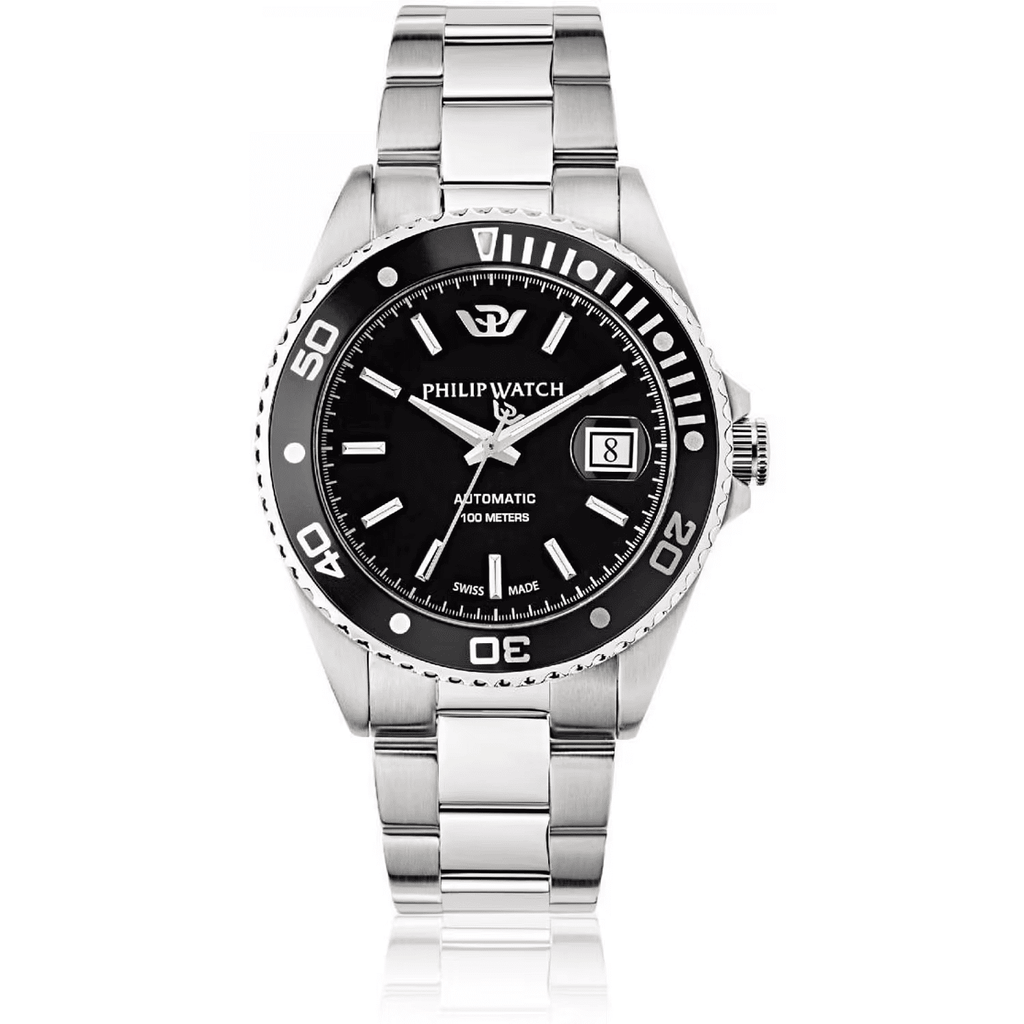 Orologio automatico Philip Watch con quadrante nero, bracciale in acciaio e lunetta