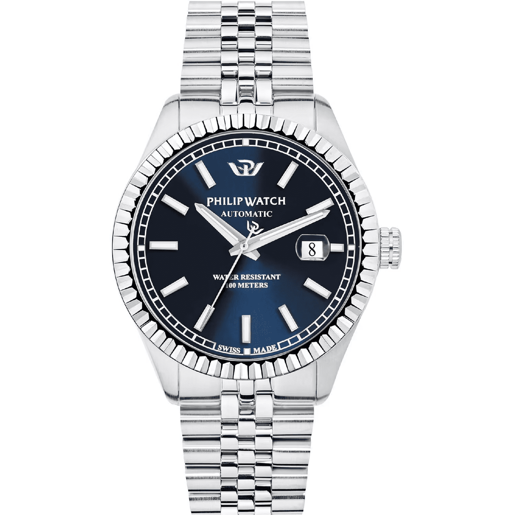 Orologio Philip Watch automatico con quadrante blu, indici e datario a ore 6