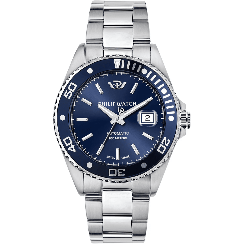 Orologio Philip Watch con quadrante blu e ghiera, data 2 e cinturino metallico