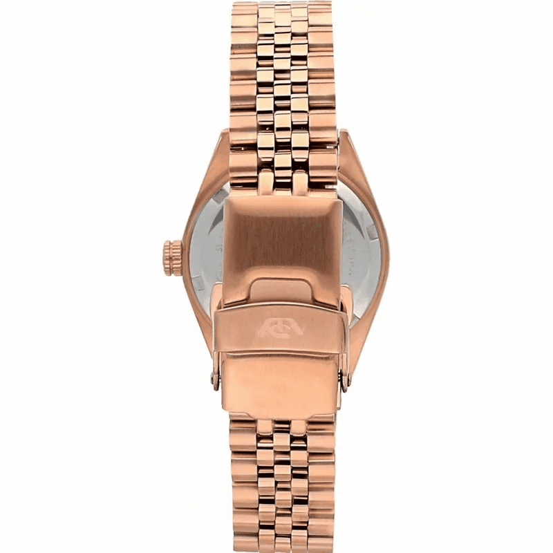Orologio da polso oro rosa con bracciale a maglie e corona laterale