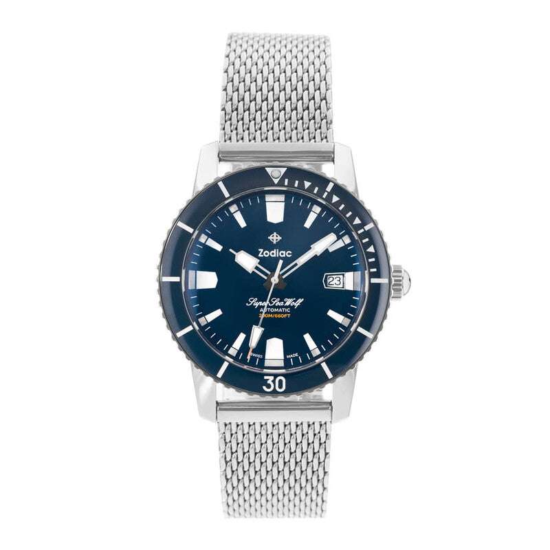 Zodiac Super Sea Wolf Compression Diver Automatico Uomo 40 mm Acciaio Quadrante Blu Lunetta Girevole Vetro Zaffiro Calibro STP 1-21 Bracciale Acciaio 200 m Swiss Made Ref. ZO9320