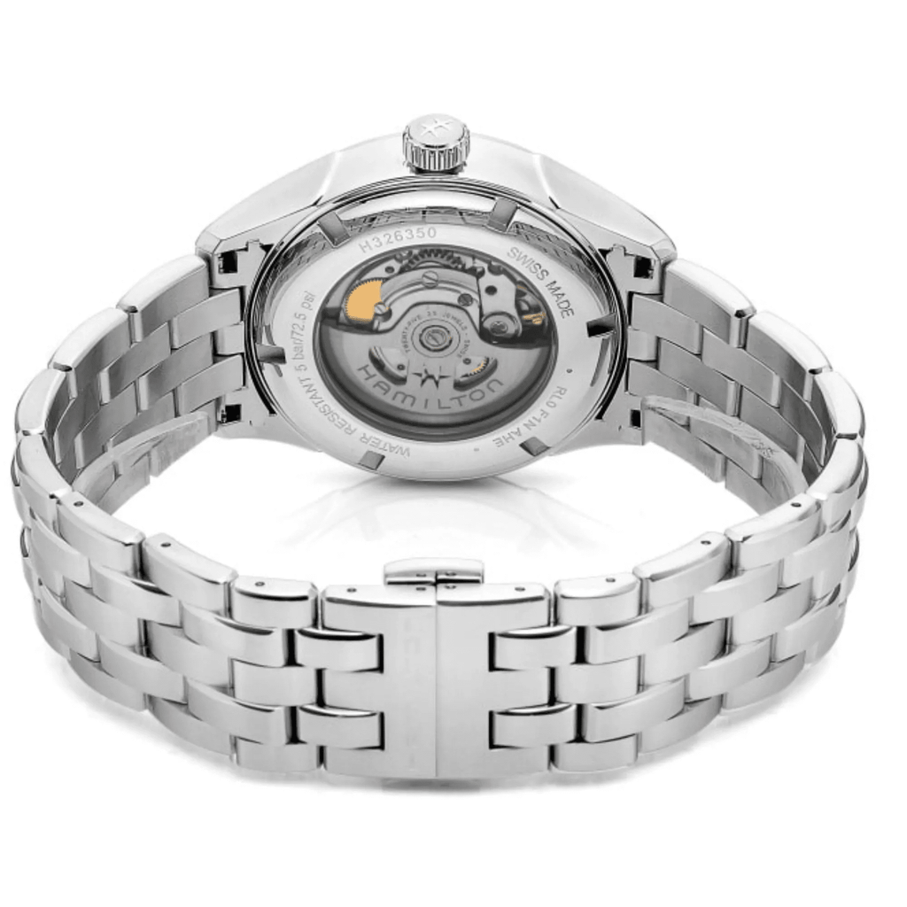 Orologio automatico con bracciale in acciaio e fondello a vista