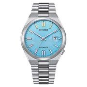 Orologio automatico da uomo Citizen Tsuyosa con quadrante blu, datario e bracciale d’acciaio.