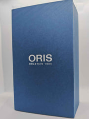 Scatola blu Oris con scritta ORIS e HÖLSTEIN 1904 sul lato