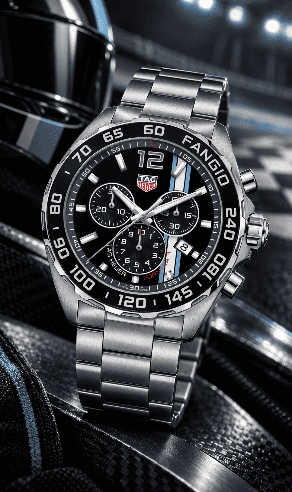 Orologio cronografo TAG Heuer in acciaio con quadrante nero e bracciale maglie
