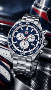 Orologio cronografo TAG Heuer con bracciale in acciaio e quadrante blu