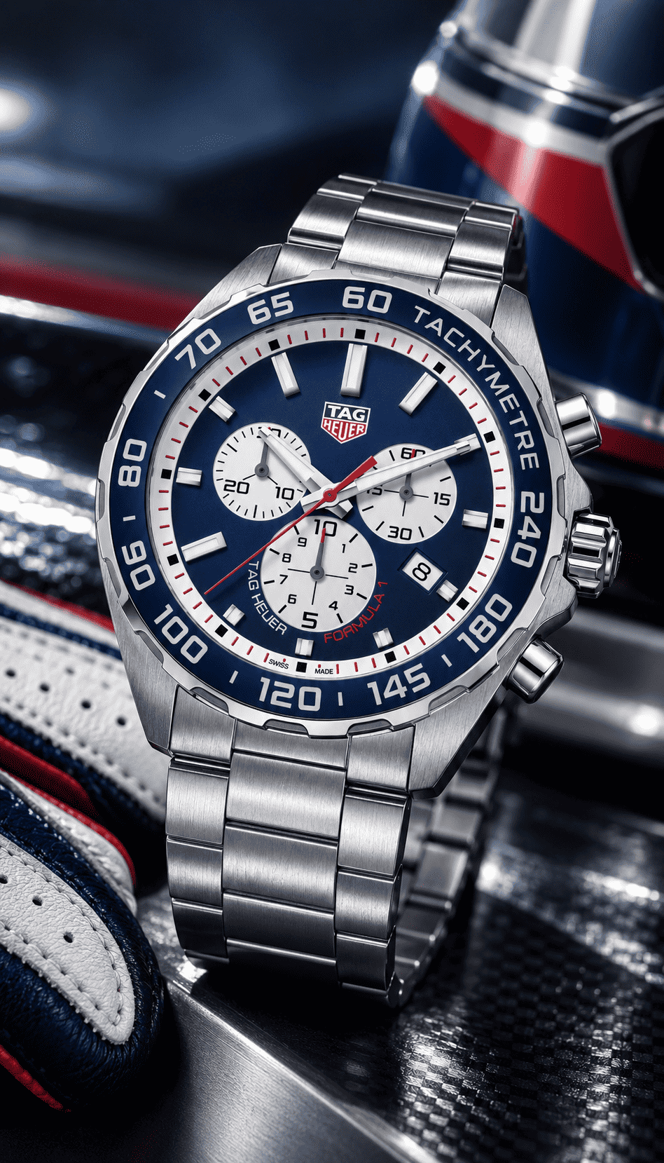 TAG Heuer Formula 1 Red Bull Racing Special Edition Chronograph Quarzo Uomo 43 mm Acciaio Quadrante Blu Lunetta Fissa Acciaio Vetro Zaffiro Cronografo 1/10 di Secondo Data Bracciale Acciaio 200 m Swiss Made Ref. CAZ1018.BA0842