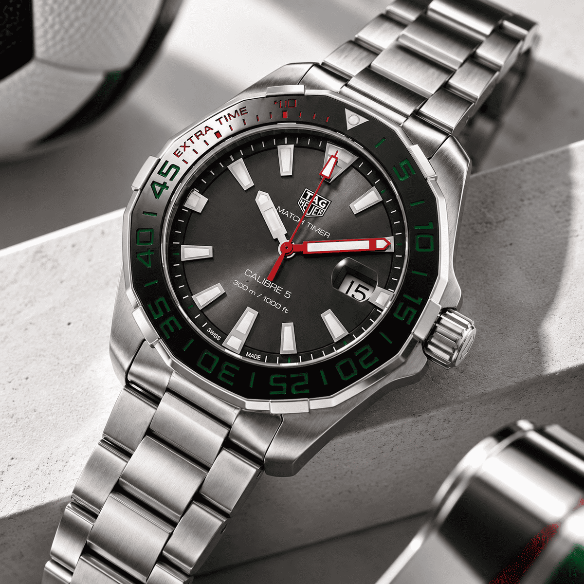 TAG Heuer Aquaracer 300M Calibre 5 Automatico Match Timer Uomo 43 mm Acciaio Quadrante Nero Lunetta Girevole Unidirezionale Ceramica Nera Vetro Zaffiro Data Bracciale Acciaio 38 Ore 30 ATM Swiss Made Special Edition Ref. WAY201E.BA0927