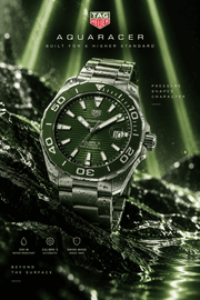 Orologio TAG Heuer Aquaracer in acciaio, quadrante verde, lunetta girevole unidirezionale