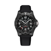 Orologio Breitling nero con quadrante nero, indici bianchi e cinturino nero tessitura