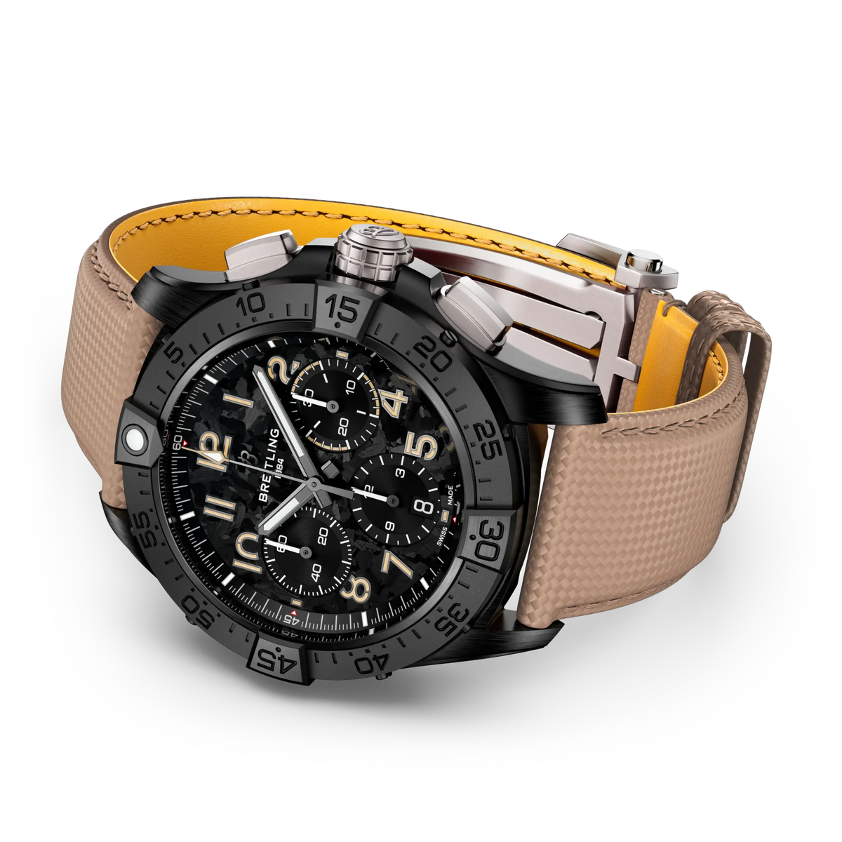 Breitling Avenger B01 Chronograph 42 Night Mission Uomo Automatico 42 mm Ceramica Nera Quadrante Nero Calibro B01 COSC Pelle Sabbia 300 m Ref. SB0146101B1X1