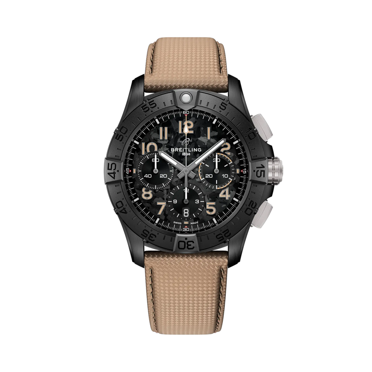 Breitling Avenger B01 Chronograph 42 Night Mission Uomo Automatico 42 mm Ceramica Nera Quadrante Nero Calibro B01 COSC Pelle Sabbia 300 m Ref. SB0146101B1X1